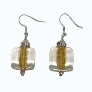 Indio Jewelry Gold Murano Glass Square Silver .925 Earrings #306